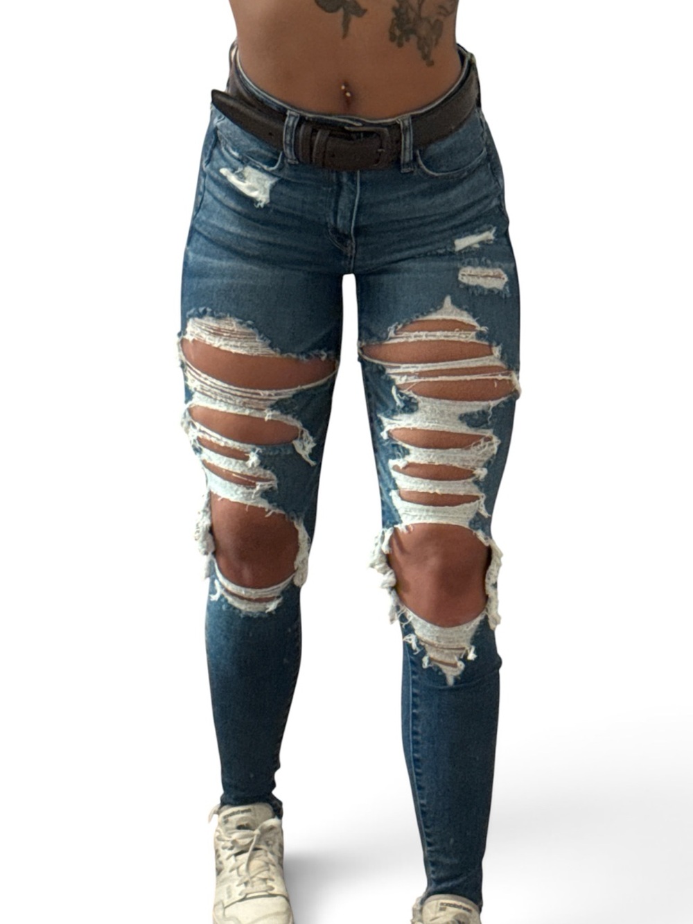 American Eagle Outfitters Ripped Dark Blue High-Rise Skinny Jeans